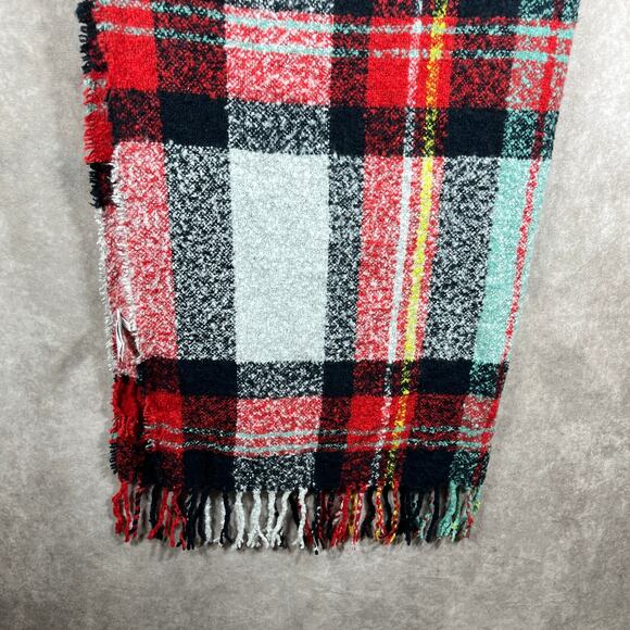 American Eagle Scarf Womens One Size Multicolor Plaid Flannel Fringe Trim Boho - Picture 3 of 8